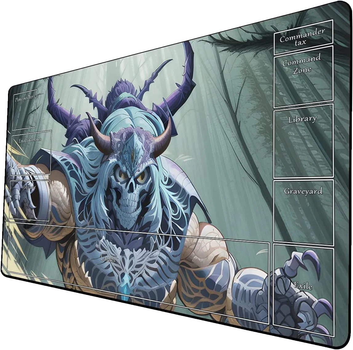 AI Painting TCG Playmat - MTG Trading Card Game Mat with Zone Layout, 24x14 Inches Premium MTG Play Mat - The Perfect Companion for Intense Card Battles - Fantasy Dark Skull Black Lotus 509A009