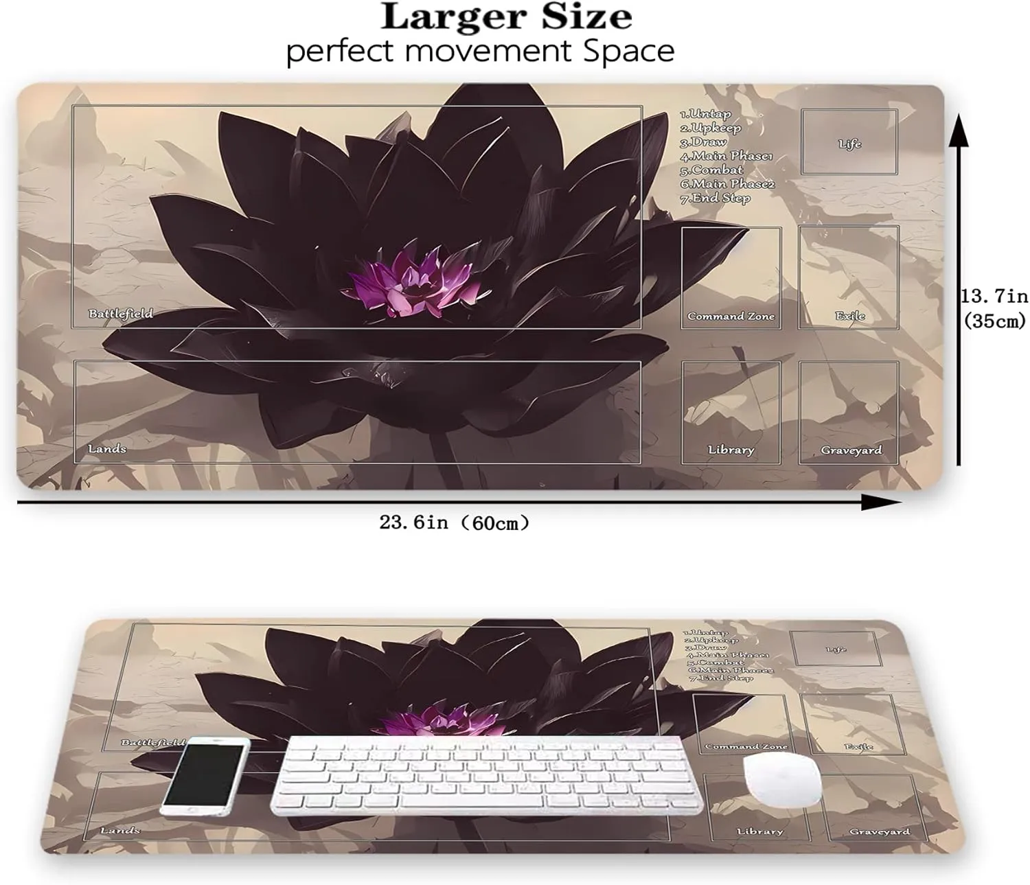 AI Painting TCG Playmat - MTG Trading Card Game Mat with Zones, 24x14 Inches Premium MTG Play Mats - The Perfect Companion for Intense Card Battles - Fantasy Dark Vampire Lotus-182