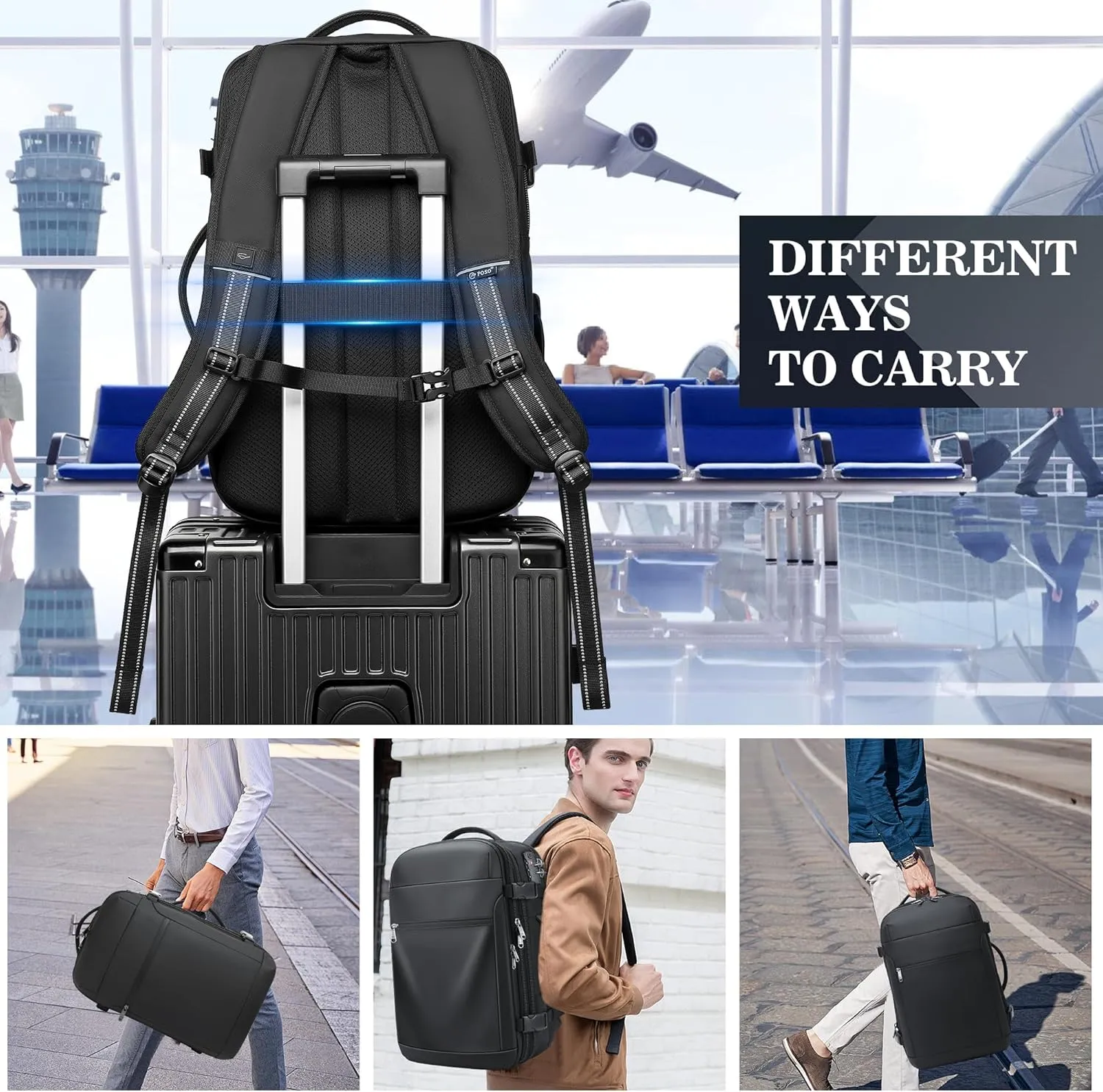 Airback Vacuum Seal Compression Travel Backpack 60L Expandable, Vacpack Spacevac Backpack Water Resistant TSA Lock Airbag without Vacuum Pump, Black