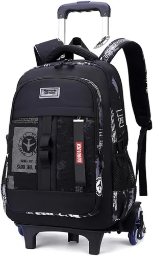 Airplane-Print Rolling Backpack for Boys Kids Backpack with Wheels for Elementary School Roller School Bag Trolley Bookbag