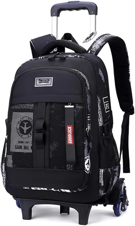 Airplane-Print Rolling Backpack for Boys Kids Backpack with Wheels for Elementary School Roller School Bag Trolley Bookbag