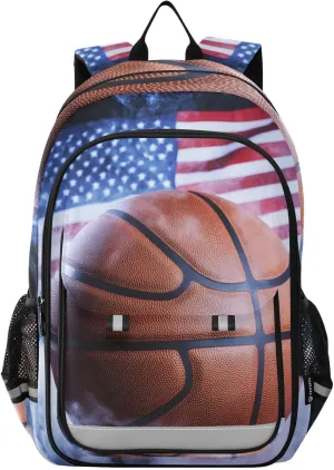 ALAZA American Flag Basketball Fog School Backpacks for Girls Boys Kids Middle High Schoolbag Lightweight Bookbag Large Capacity Multiple Pockets Laptop Backpack for Women Men