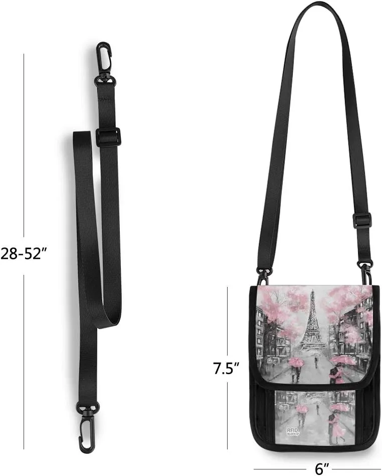 ALAZA Art Paris Eiffel Tower Small Crossbody Wallet Purse Pink Cherry Blossom France Cell Phone Bag Rfid Passport Holder with Credit Card Slots