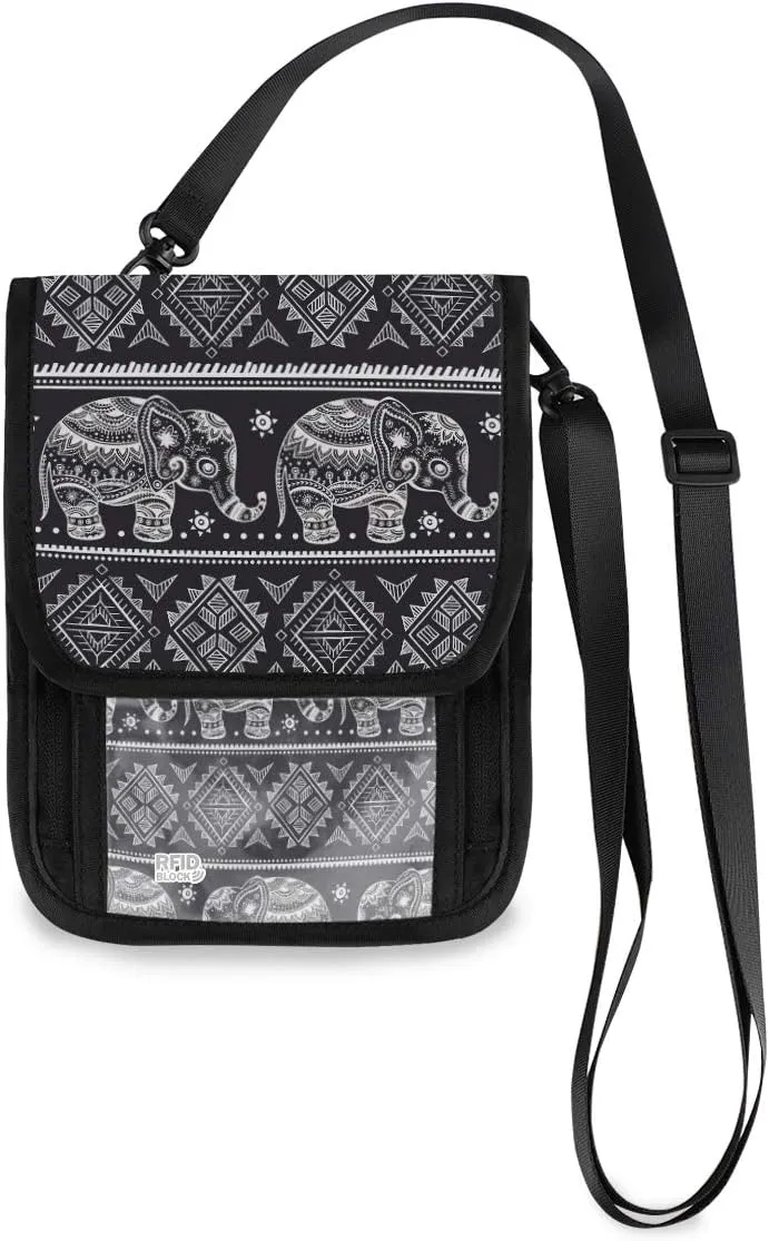 ALAZA Ethnic Elephant Bohemian Boho Small Crossbody Wallet Purse Cell Phone Bag Rfid Passport Holder with Credit Card Slots