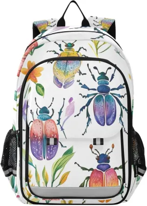 ALAZA Watercolor Sugarplum Colorful Beetle Insects School Backpacks for Girls Boys Kids Middle High Schoolbag Lightweight Bookbag Large Capacity Multiple Pockets Laptop Backpack for Women Men