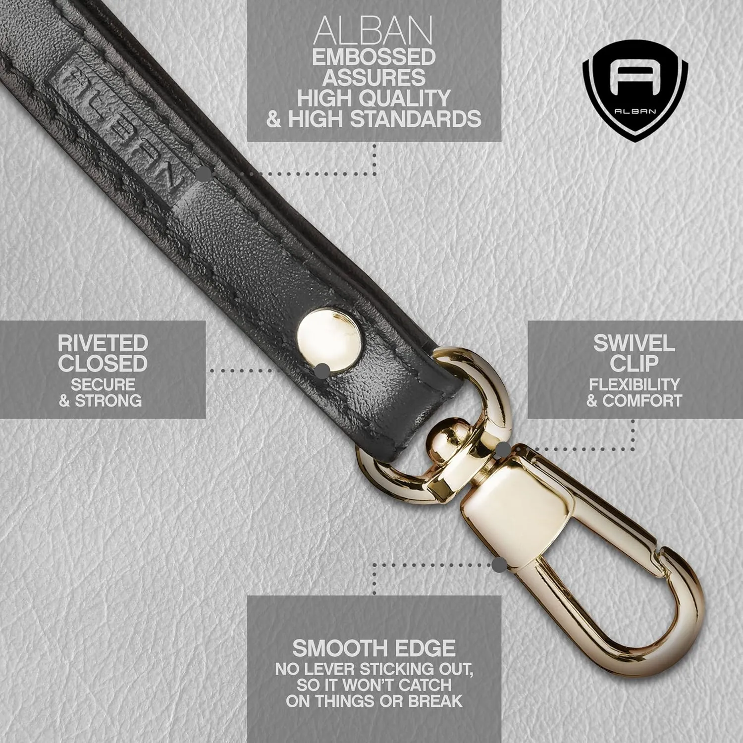 Alban Leather Wrist Strap for Wallet, Clutch, Keys, Wristlet Purse, Keychain for Women and Men