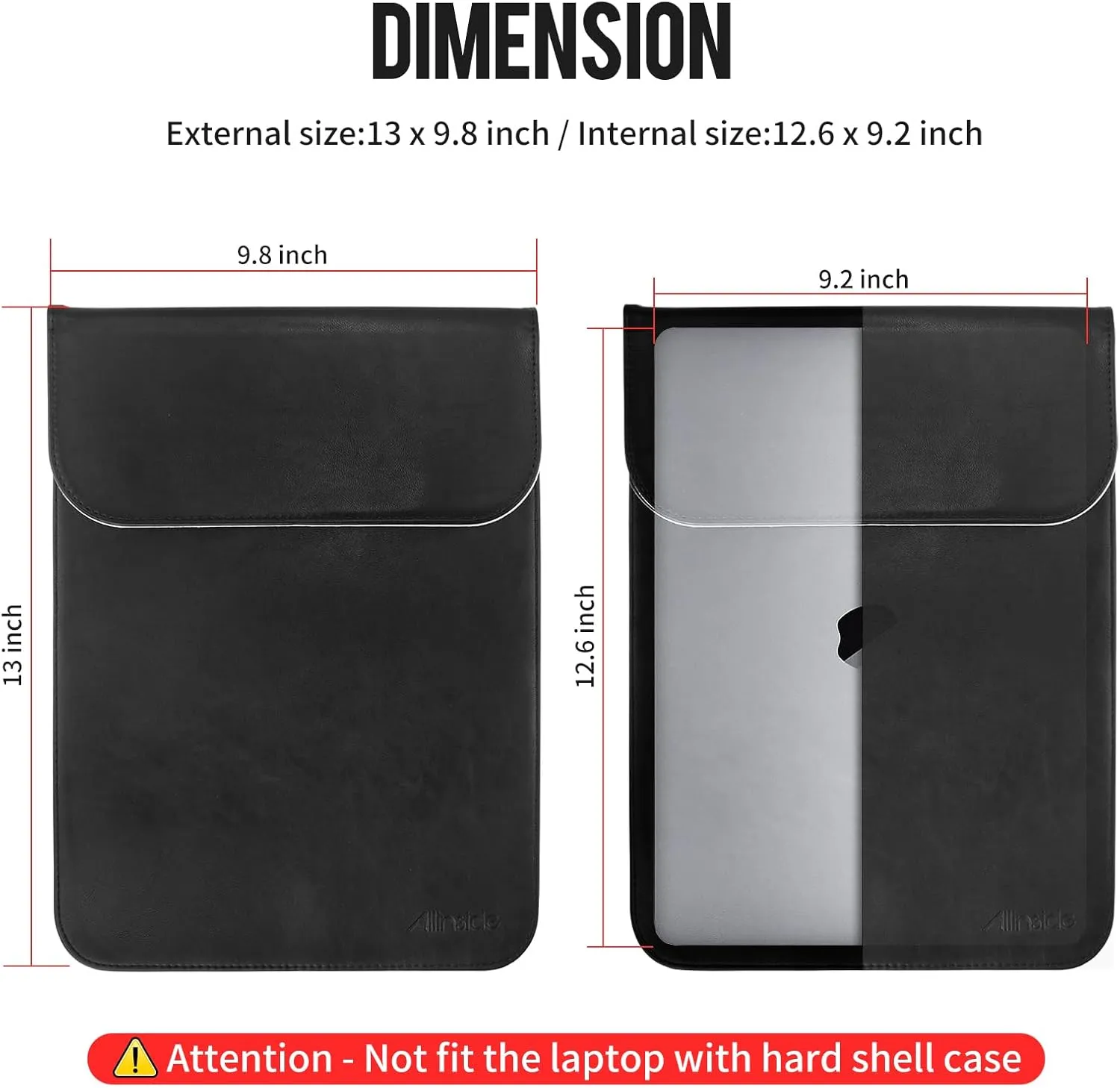 Allinside 13" Laptop Sleeve Compatible with MacBook Air 13 2018-2022 (M2 A2681 M1 A2337)/ MacBook Pro 13 2016-2022 (M2 A2686 M1 A2338 A2251 A2289 A2159), PU Leather Laptop Case, Black