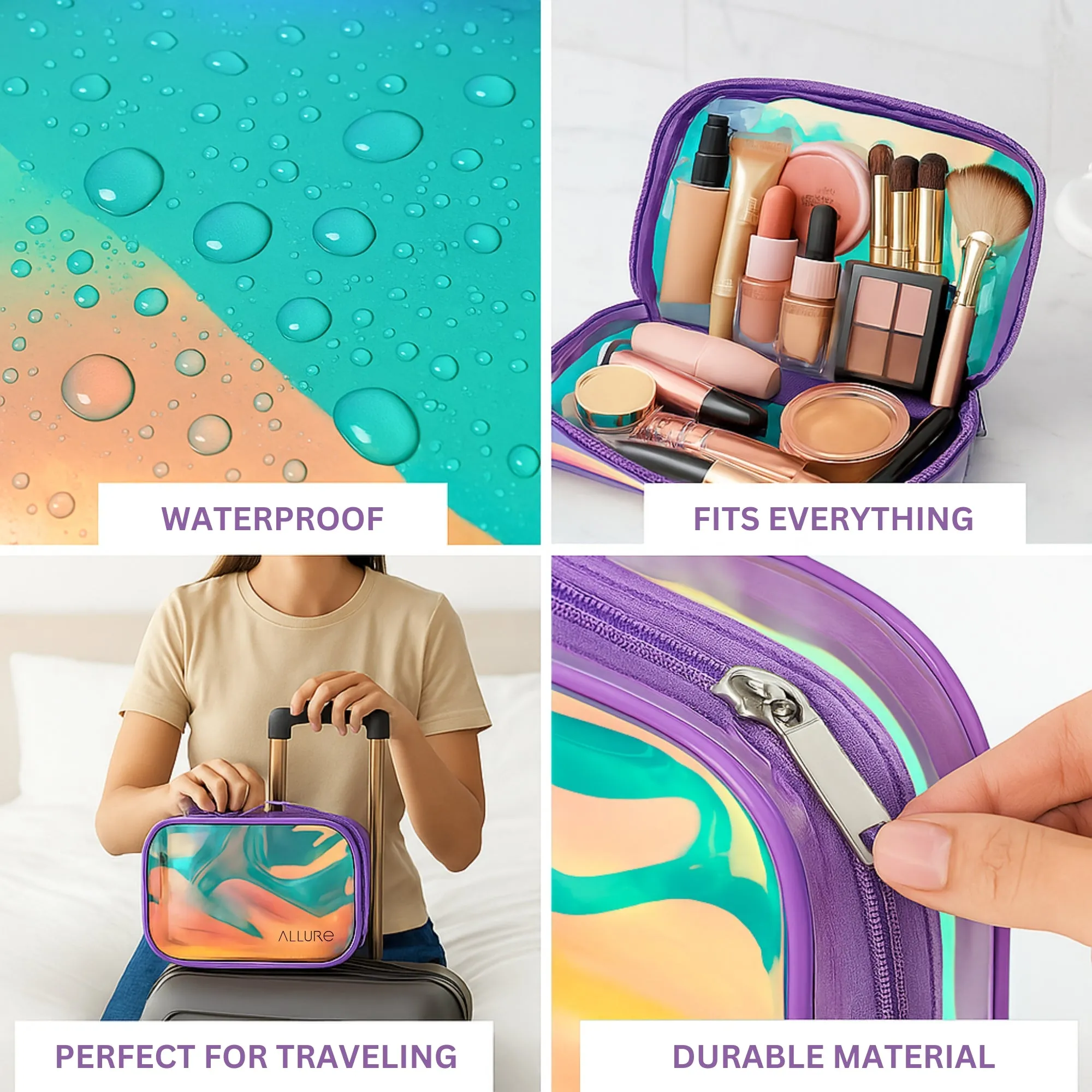 Allure Holographic Zipper Makeup Bag