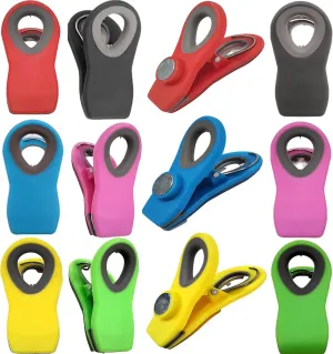 Alnoor USA 12- Pcs of Magnetic Chip Clips |Magnetic Clips for Refrigerator |Chip Clips Magnetic with 6-Colors |Chip Bag Clips for Home and Office| Bag Clips for Chips |Chip Clips Bag Clips Food Clips