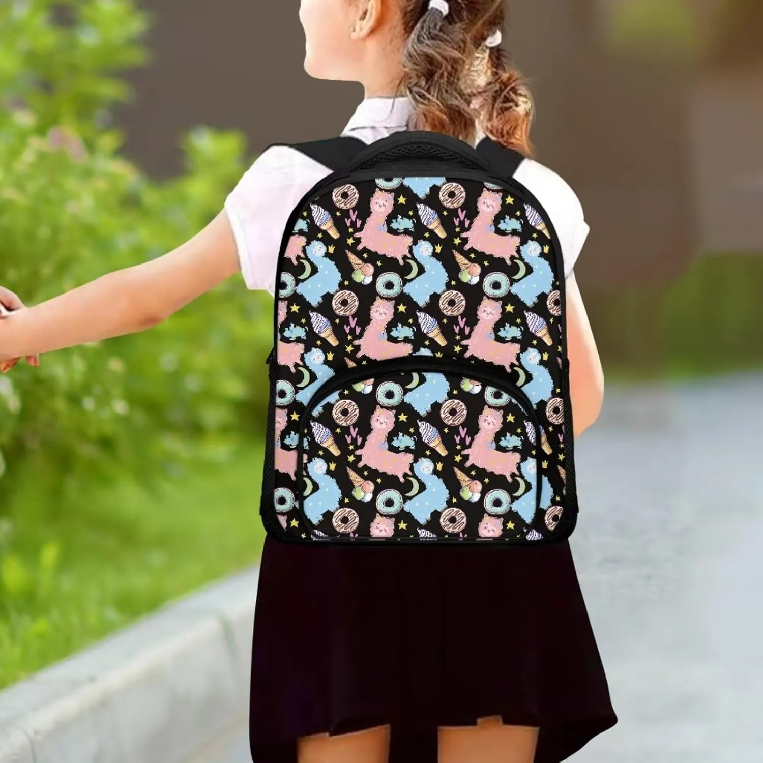 Alpaca Ice Cream School Backpack for Kids Boys Bookbag 12Inch School Bag Bagpack Teens Girls Travel Purse Large Daypack Rucksack Middle School Student Bag