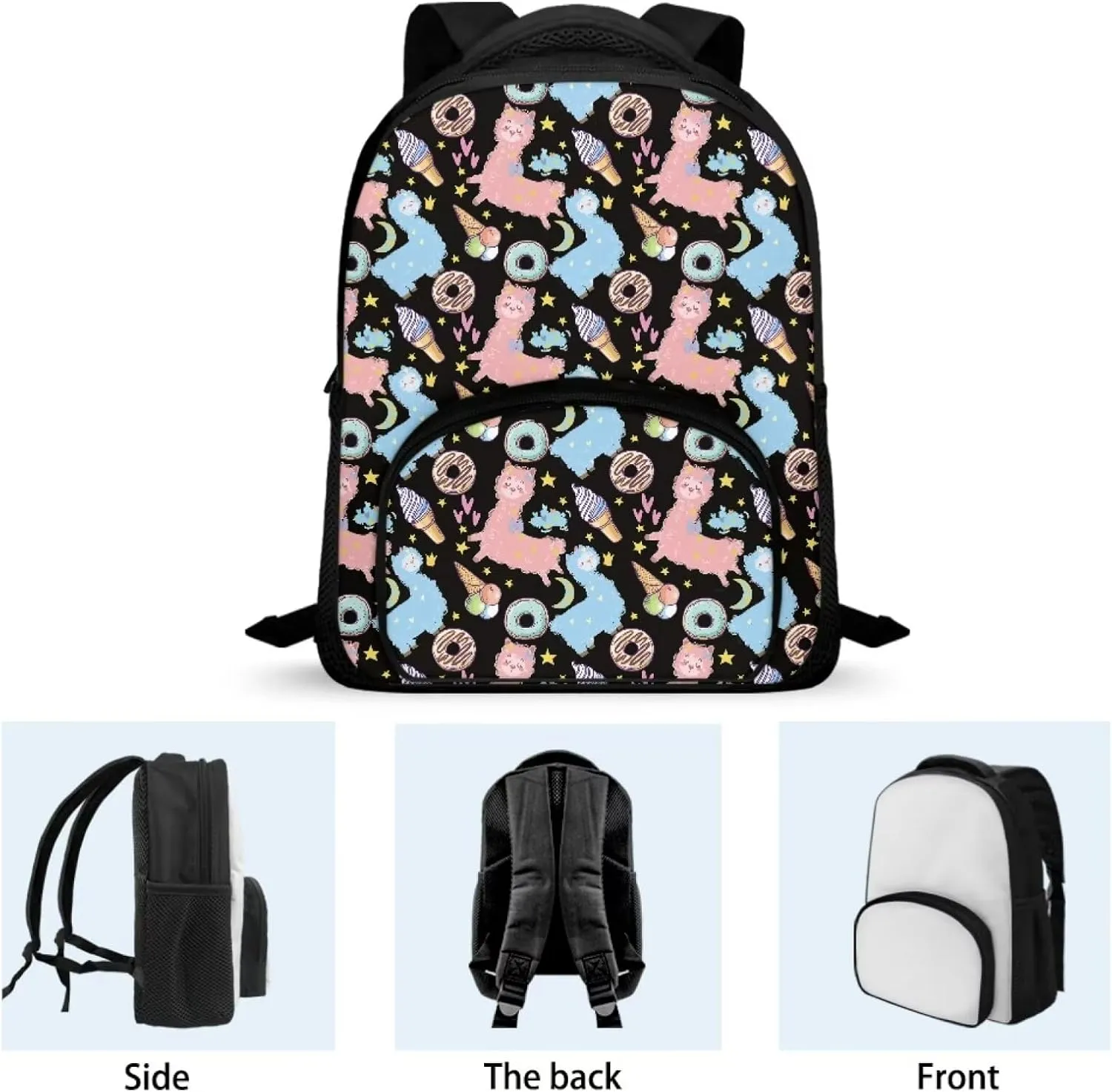 Alpaca Ice Cream School Backpack for Kids Boys Bookbag 12Inch School Bag Bagpack Teens Girls Travel Purse Large Daypack Rucksack Middle School Student Bag
