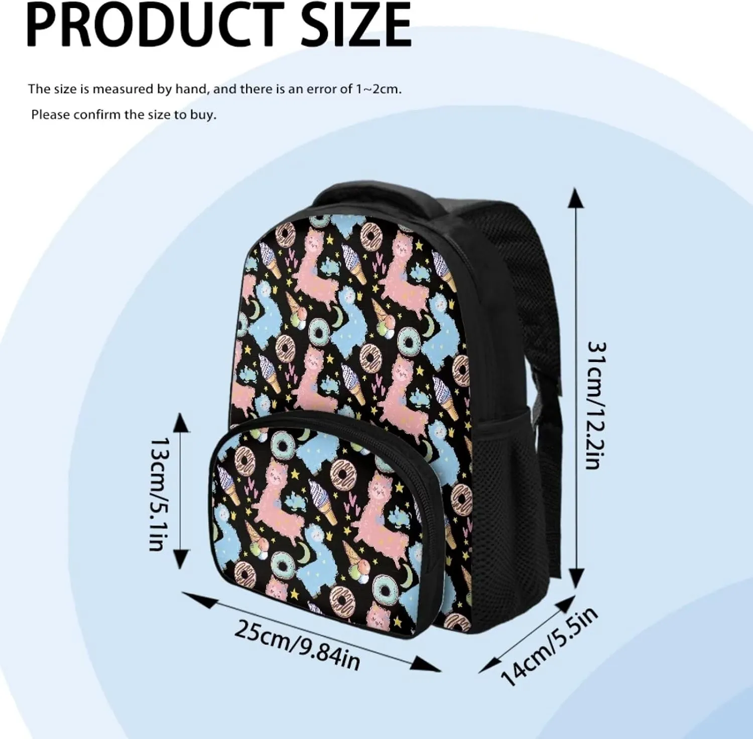 Alpaca Ice Cream School Backpack for Kids Boys Bookbag 12Inch School Bag Bagpack Teens Girls Travel Purse Large Daypack Rucksack Middle School Student Bag