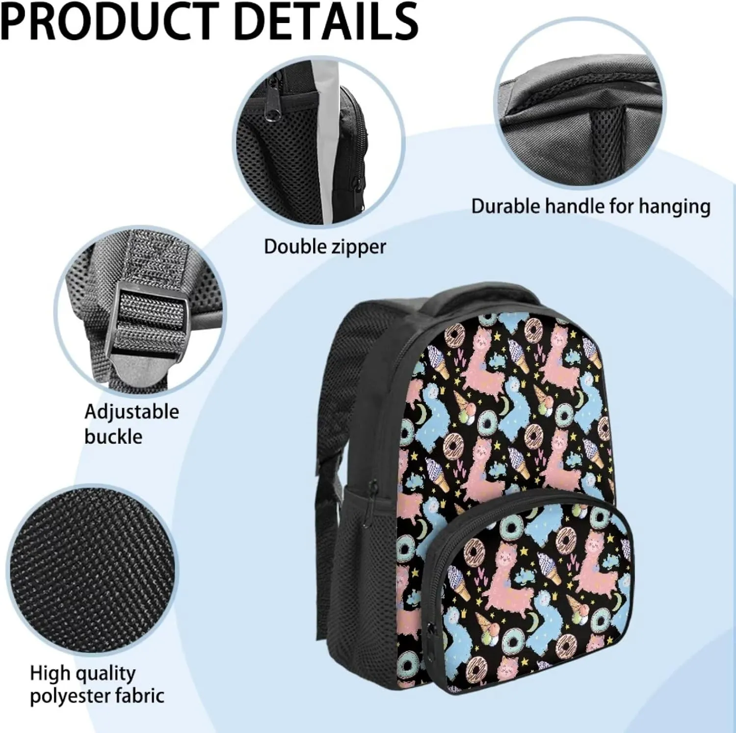 Alpaca Ice Cream School Backpack for Kids Boys Bookbag 12Inch School Bag Bagpack Teens Girls Travel Purse Large Daypack Rucksack Middle School Student Bag