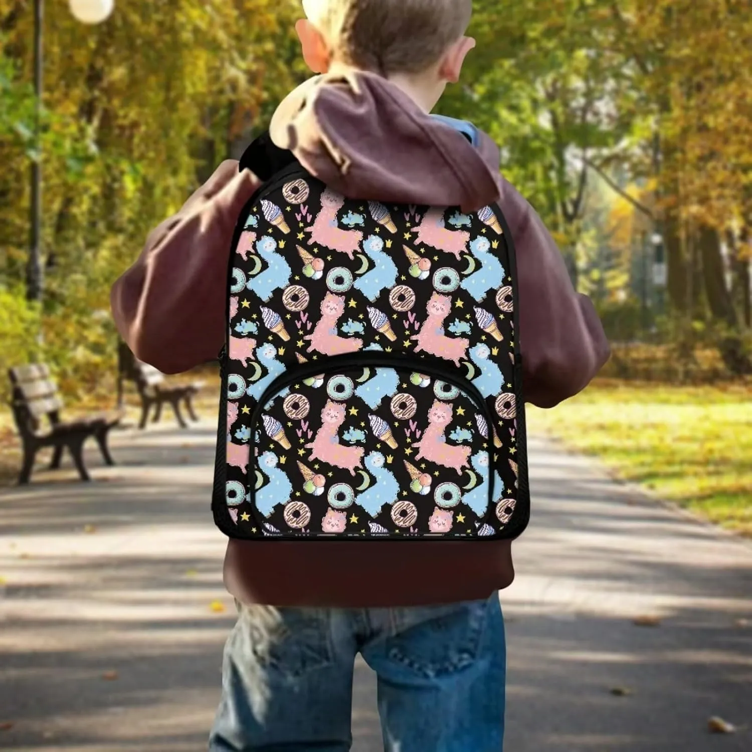 Alpaca Ice Cream School Backpack for Kids Boys Bookbag 12Inch School Bag Bagpack Teens Girls Travel Purse Large Daypack Rucksack Middle School Student Bag