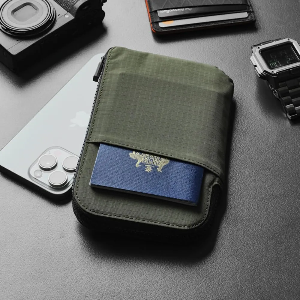 ALPAKA Zip Travel Wallet Green Axoflux 210D - RFID Passport Holder - Self Locking Zipper - Tear Resistant Material - Four Pockets and Two Card Slots - HUB Accessories Compatible