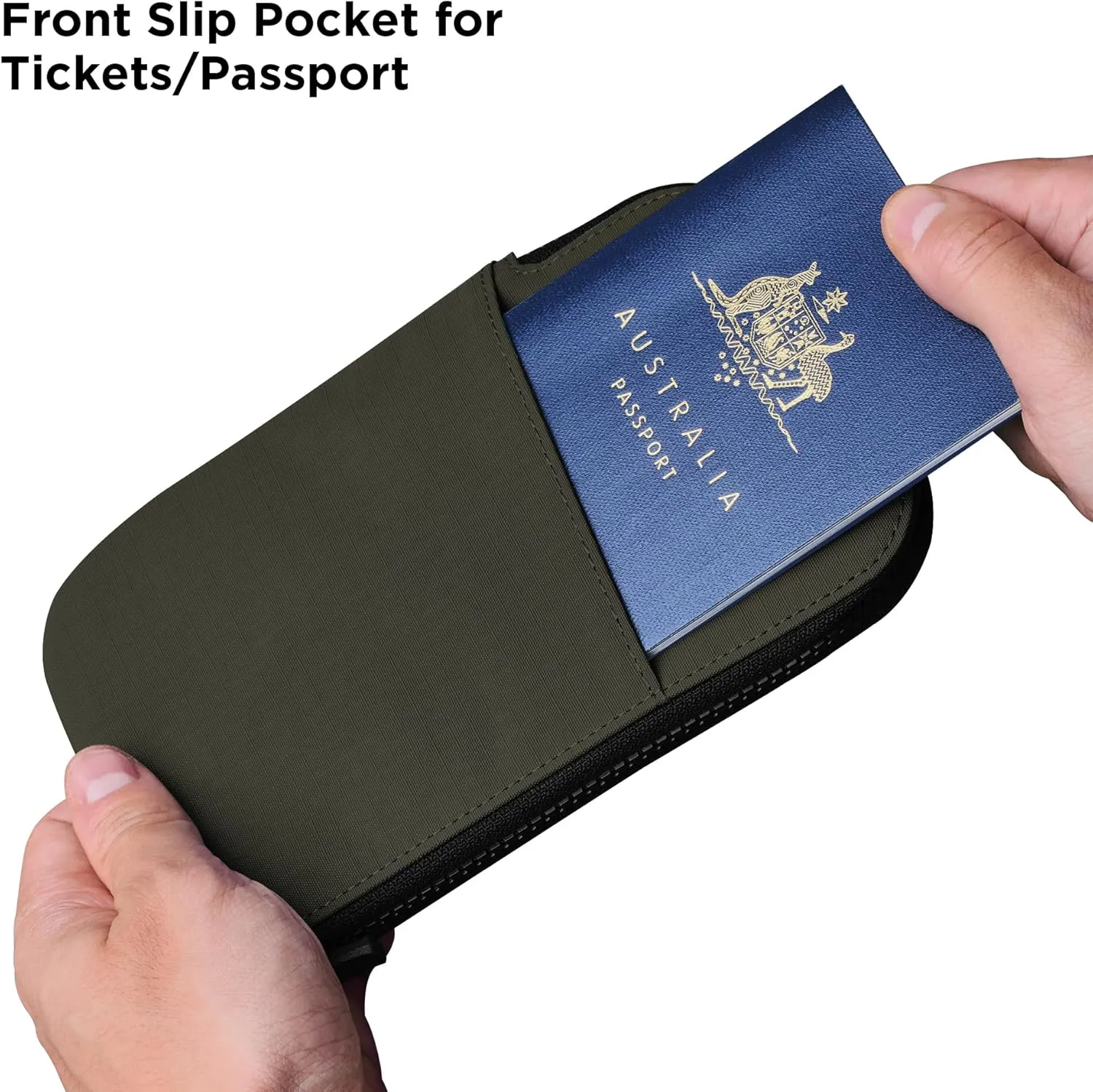 ALPAKA Zip Travel Wallet Green Axoflux 210D - RFID Passport Holder - Self Locking Zipper - Tear Resistant Material - Four Pockets and Two Card Slots - HUB Accessories Compatible