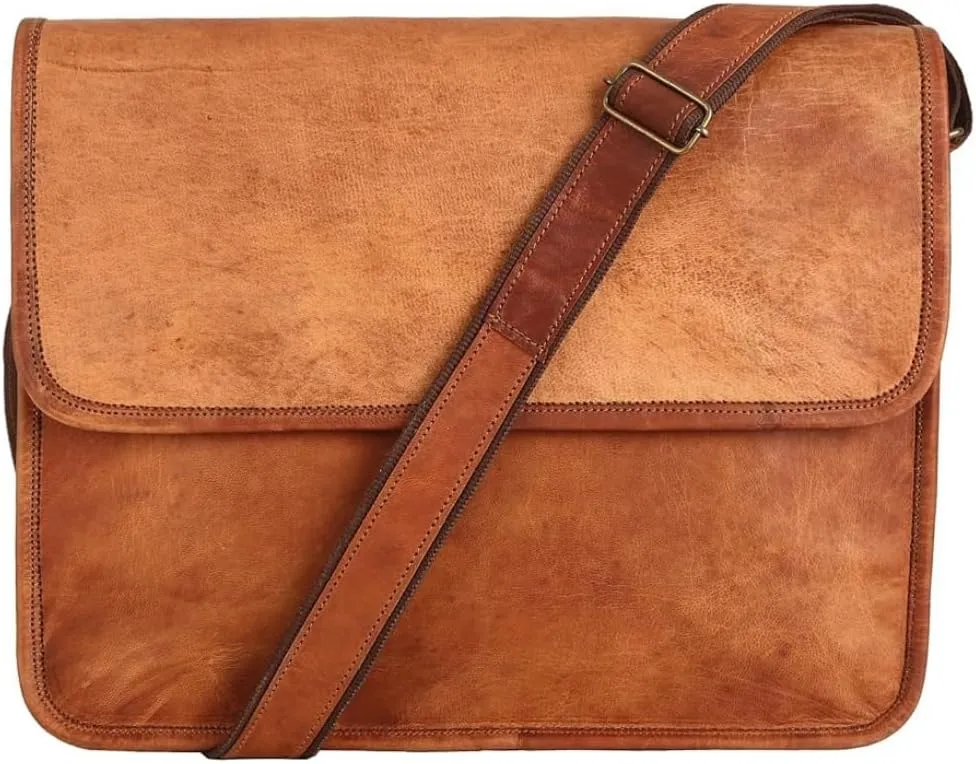 Amazing Leather Messenger Half Flap Bag, 11x15 Inch, Tan Brown