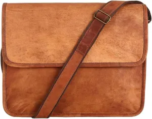 Amazing Leather Messenger Half Flap Bag, 11x15 Inch, Tan Brown