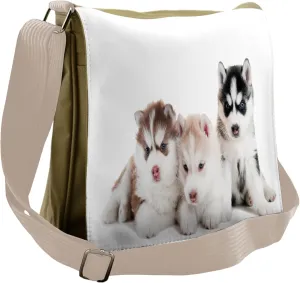 Ambesonne Alaskan Malamute Messenger Bag, Puppy Friends, Unisex Cross-body