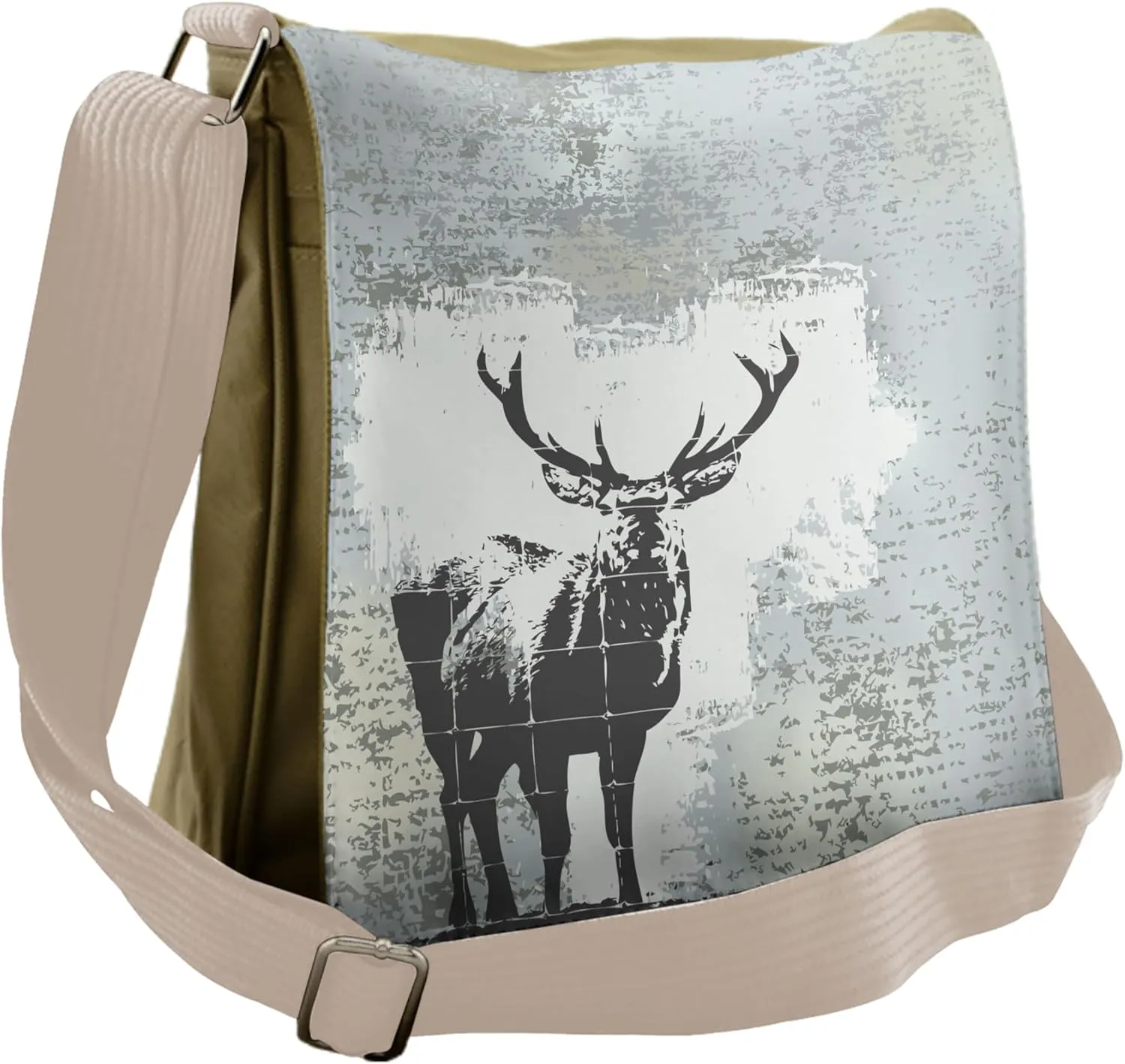 Ambesonne Antlers Messenger Bag, Stag Silhouette Grunge, Unisex Cross-body