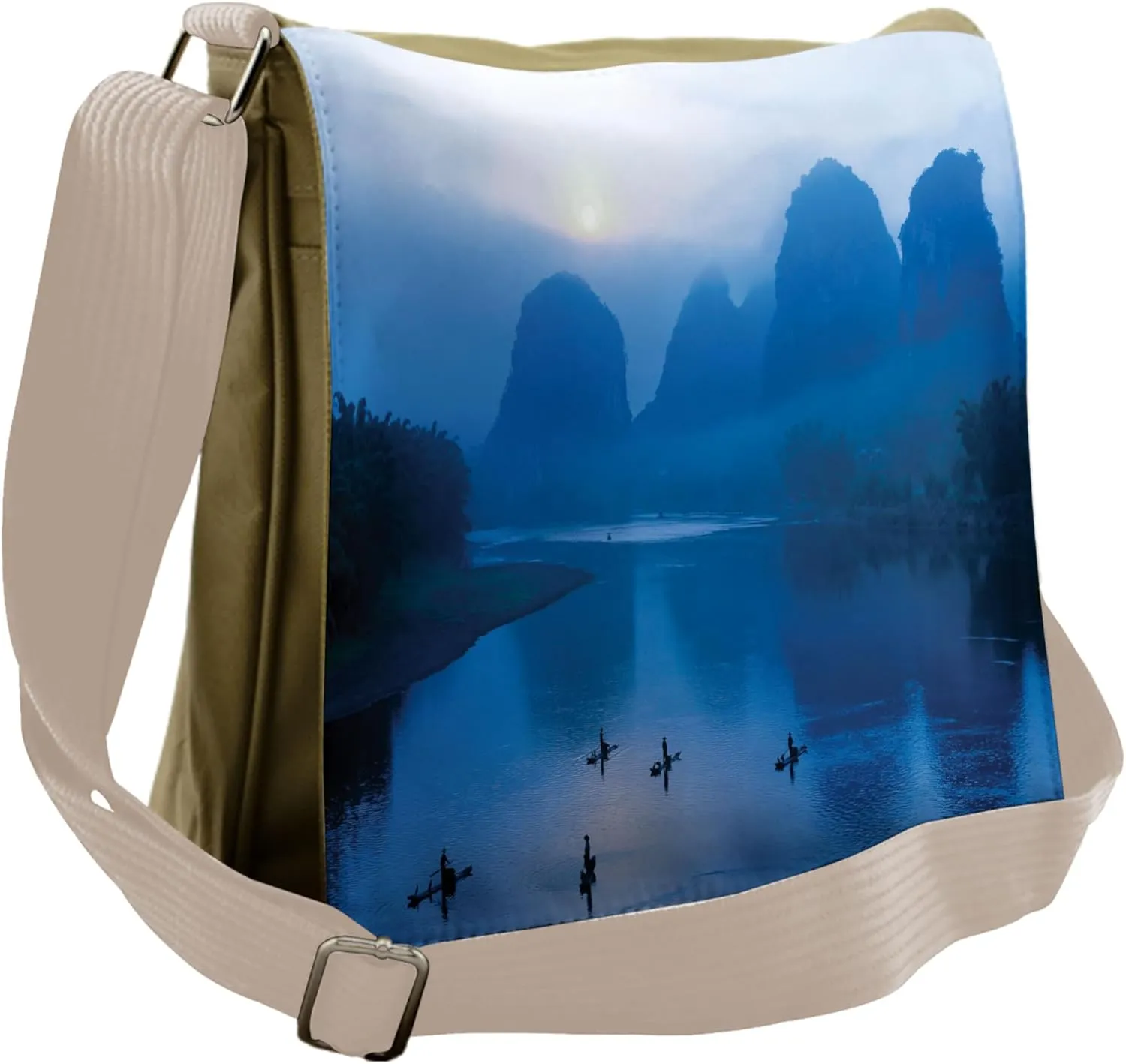Ambesonne Blue Messenger Bag, Sunrise Raft River Scenery, Unisex Cross-body