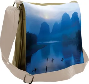 Ambesonne Blue Messenger Bag, Sunrise Raft River Scenery, Unisex Cross-body