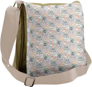 Ambesonne Colorful Messenger Bag, Retro Postal Pattern, Unisex Cross-body