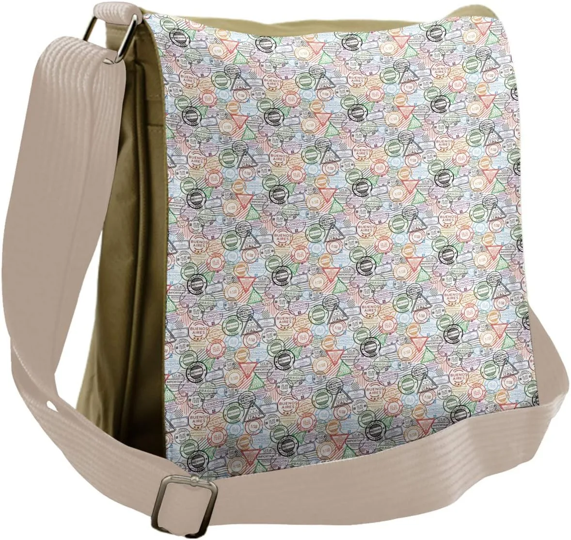 Ambesonne Colorful Messenger Bag, Retro Postal Pattern, Unisex Cross-body