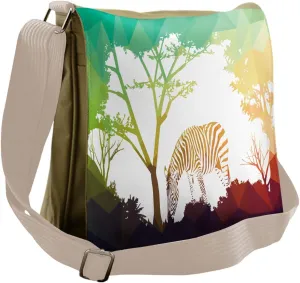 Ambesonne Digital Messenger Bag, Colorful Savannah Zebra, Unisex Cross-body