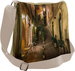 Ambesonne Italian Messenger Bag, Old Cafe in Rome City, Unisex Cross-body