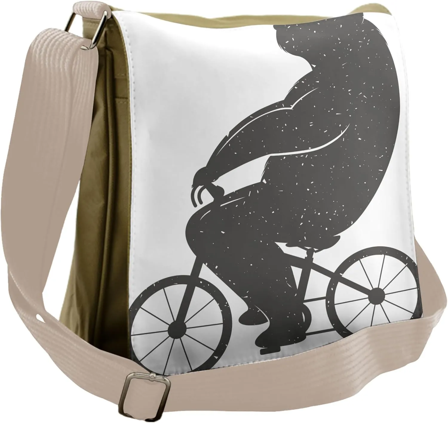 Ambesonne Modern Messenger Bag, Bike Humor Hipster Bear, Unisex Cross-body