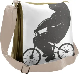Ambesonne Modern Messenger Bag, Bike Humor Hipster Bear, Unisex Cross-body