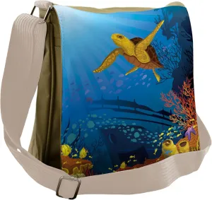 Ambesonne Ocean Messenger Bag, Coral Reef Fish Turtle, Unisex Cross-body