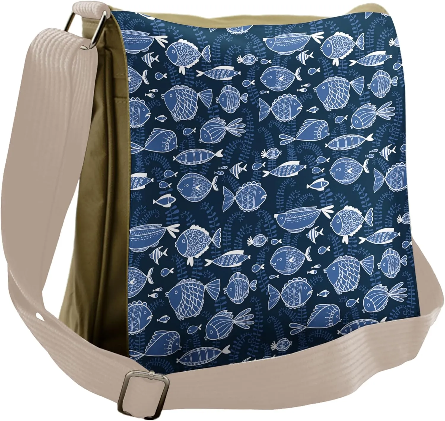 Ambesonne Ocean Messenger Bag, Tropic Fish Moss Leaves, Unisex Cross-body