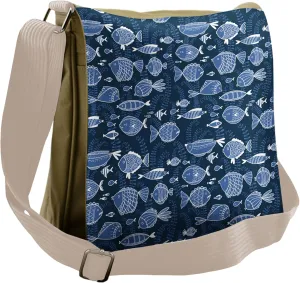 Ambesonne Ocean Messenger Bag, Tropic Fish Moss Leaves, Unisex Cross-body