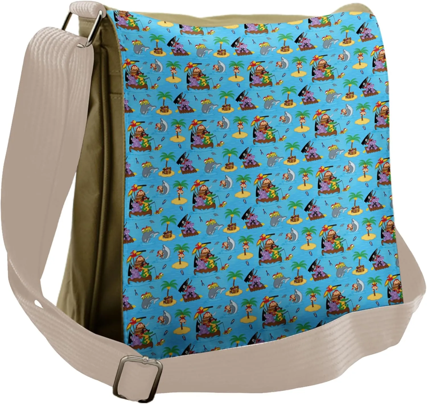 Ambesonne Pirates Messenger Bag, Funny Explorer Animals, Unisex Cross-body
