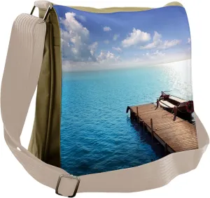 Ambesonne Summer Messenger Bag, Wooden Deck on a Lake, Unisex Cross-body