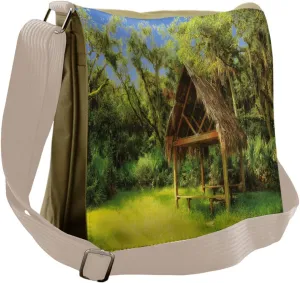 Ambesonne Tiki Bar Messenger Bag, Tropic Hut Woods, Unisex Cross-body