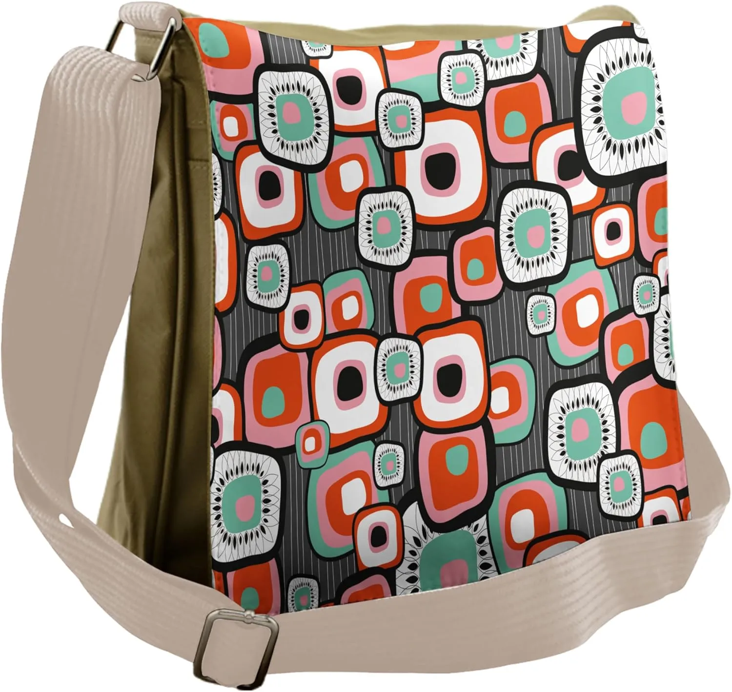Ambesonne Vintage Messenger Bag, Funk Lava Flowers Forms, Unisex Cross-body