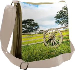 Ambesonne Wagon Wheel Messenger Bag, Green Meadow, Unisex Cross-body