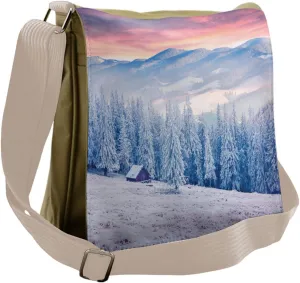 Ambesonne Winter Messenger Bag, Calm Scenic Countryside, Unisex Cross-body