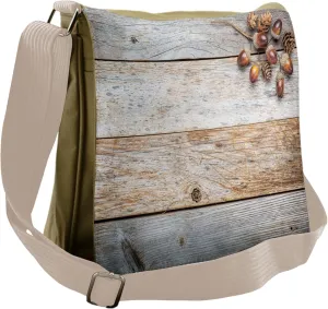 Ambesonne Wooden Messenger Bag, Acorns and Cons Timber, Unisex Cross-body
