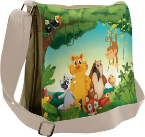 Ambesonne Zoo Messenger Bag, Forest Scene Jungle Habitat, Unisex Cross-body