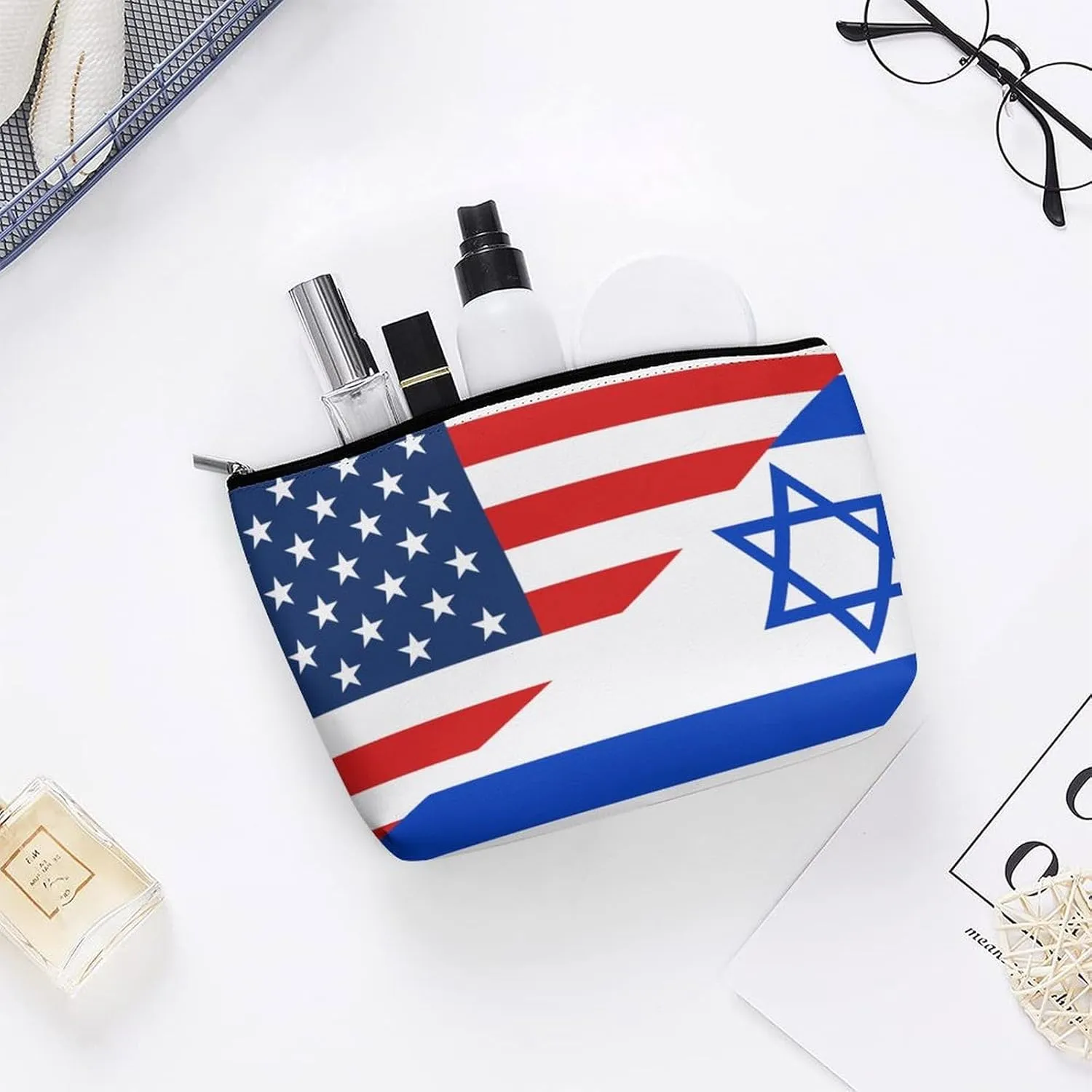 America Flag And Israel Flags 3 Cosmetic Bag Travel Portable Makeup Bag Large Capacity Toiletry Bag Women Storage Bags-3