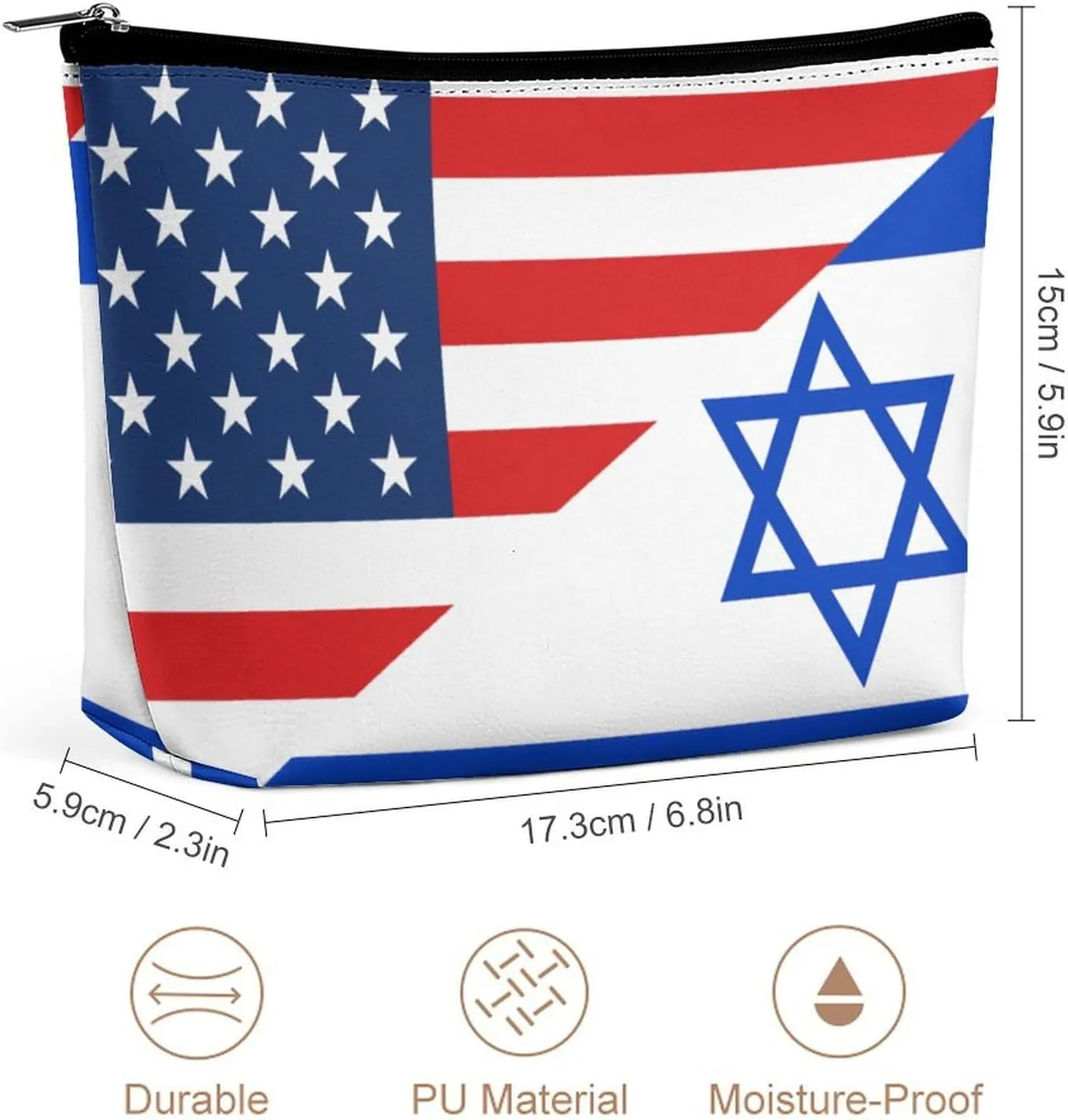 America Flag And Israel Flags 3 Cosmetic Bag Travel Portable Makeup Bag Large Capacity Toiletry Bag Women Storage Bags-3