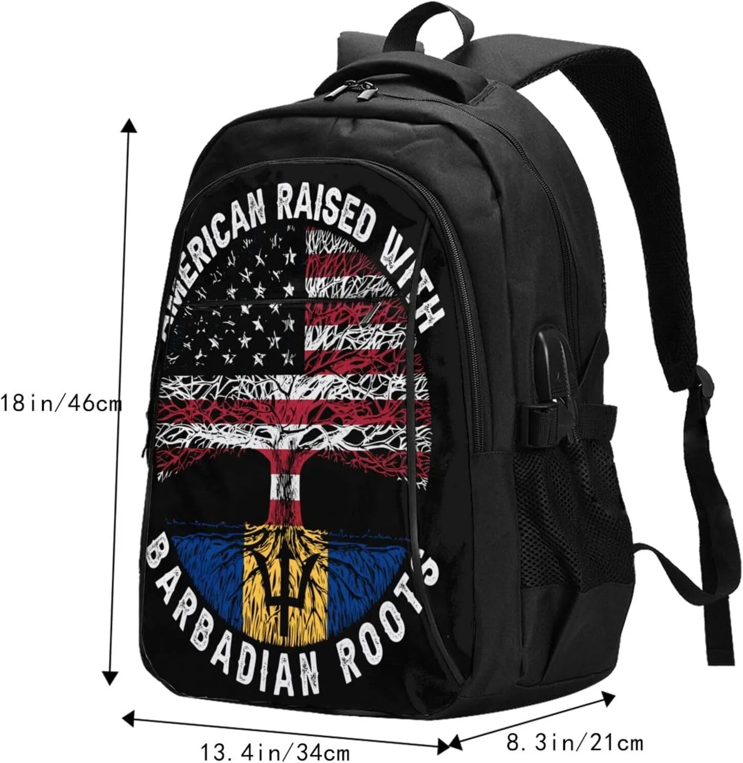 American Raised with Barbadian Roots Casual Travel Backpacks Hiking Camping Backpack Large Outdoor Sport Daypack Laptop Rucksack Climbing Working Bags with USB Port