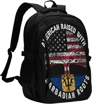 American Raised with Barbadian Roots Casual Travel Backpacks Hiking Camping Backpack Large Outdoor Sport Daypack Laptop Rucksack Climbing Working Bags with USB Port