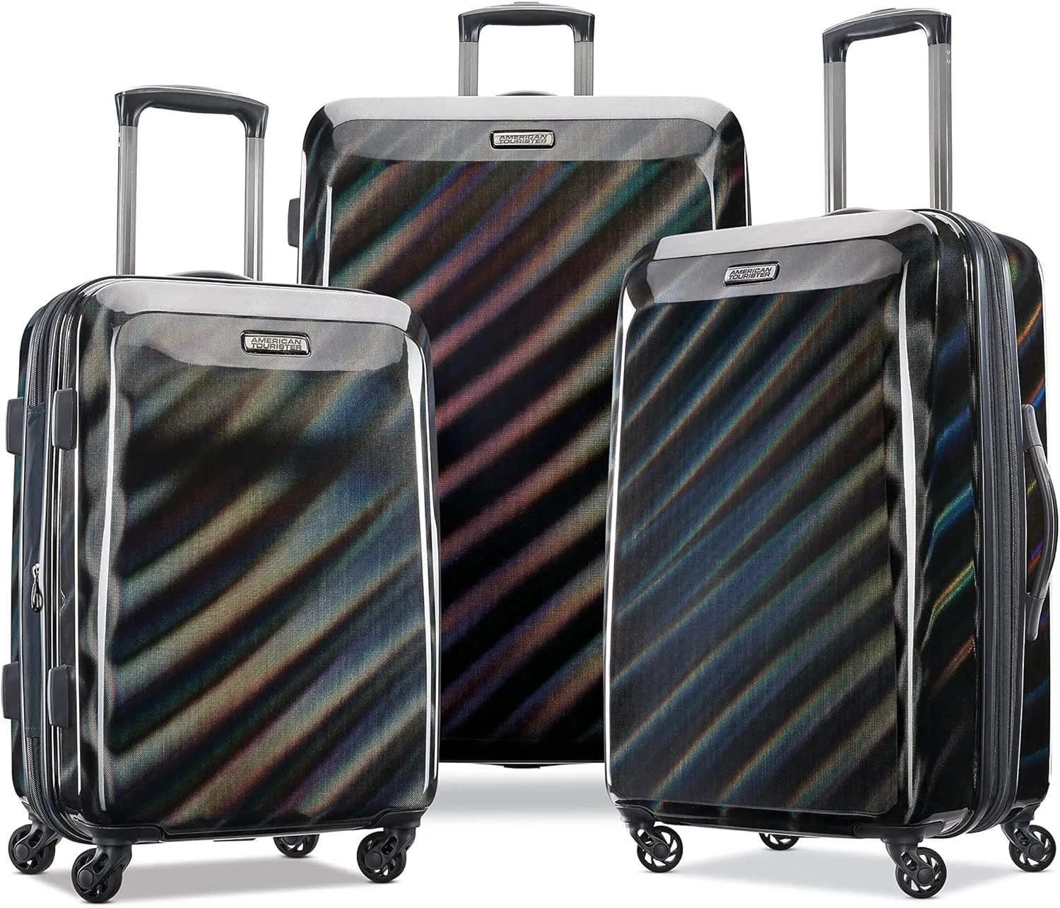 American Tourister Moonlight Hardside Expandable Luggage with Spinner Wheels, Iridescent Black, Carry-On 21-Inch