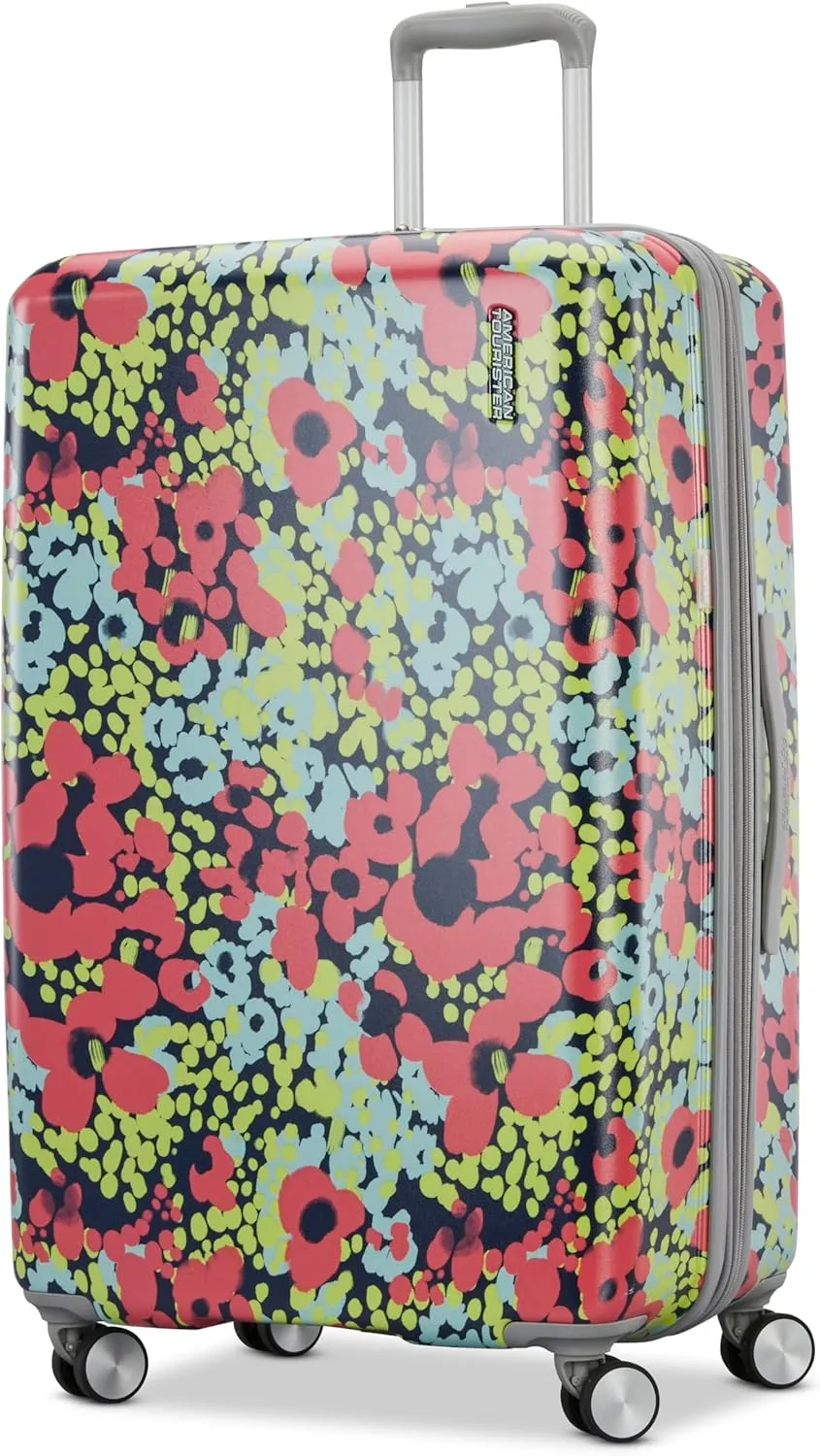 American Tourister Moonlight Hardside Expandable Luggage with Spinner Wheels, Poppy Pattern, Large Checked Suitcase 28-Inch