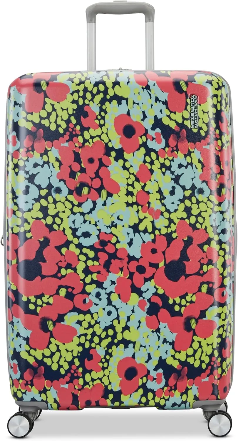 American Tourister Moonlight Hardside Expandable Luggage with Spinner Wheels, Poppy Pattern, Large Checked Suitcase 28-Inch